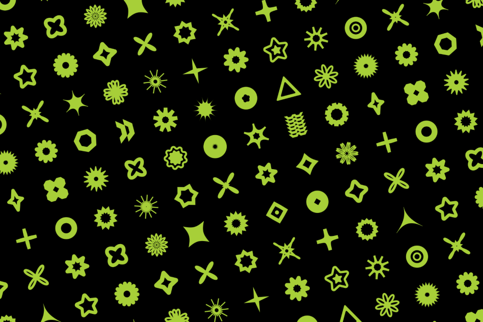 Green abstract shapes seamless pattern on black background. Ideal for graphic designers, templates, mockups, and digital assets. High-quality vector design.