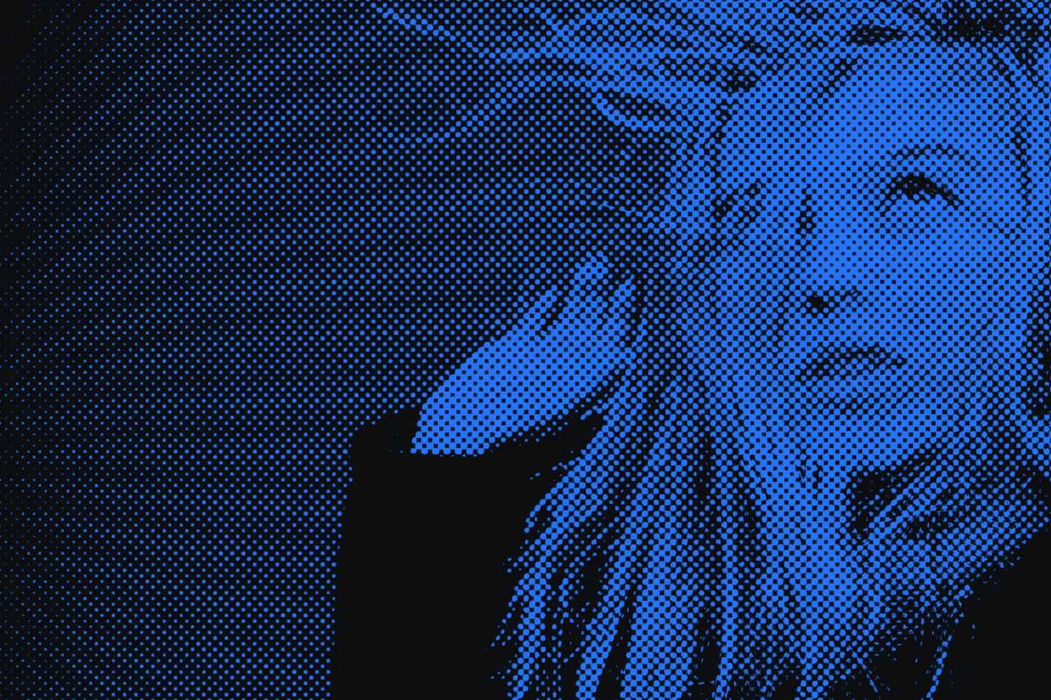 Halftone effect design of a woman with flowing hair in blue and black. Suitable for digital assets, mockups, templates, graphics. Ideal for designers.