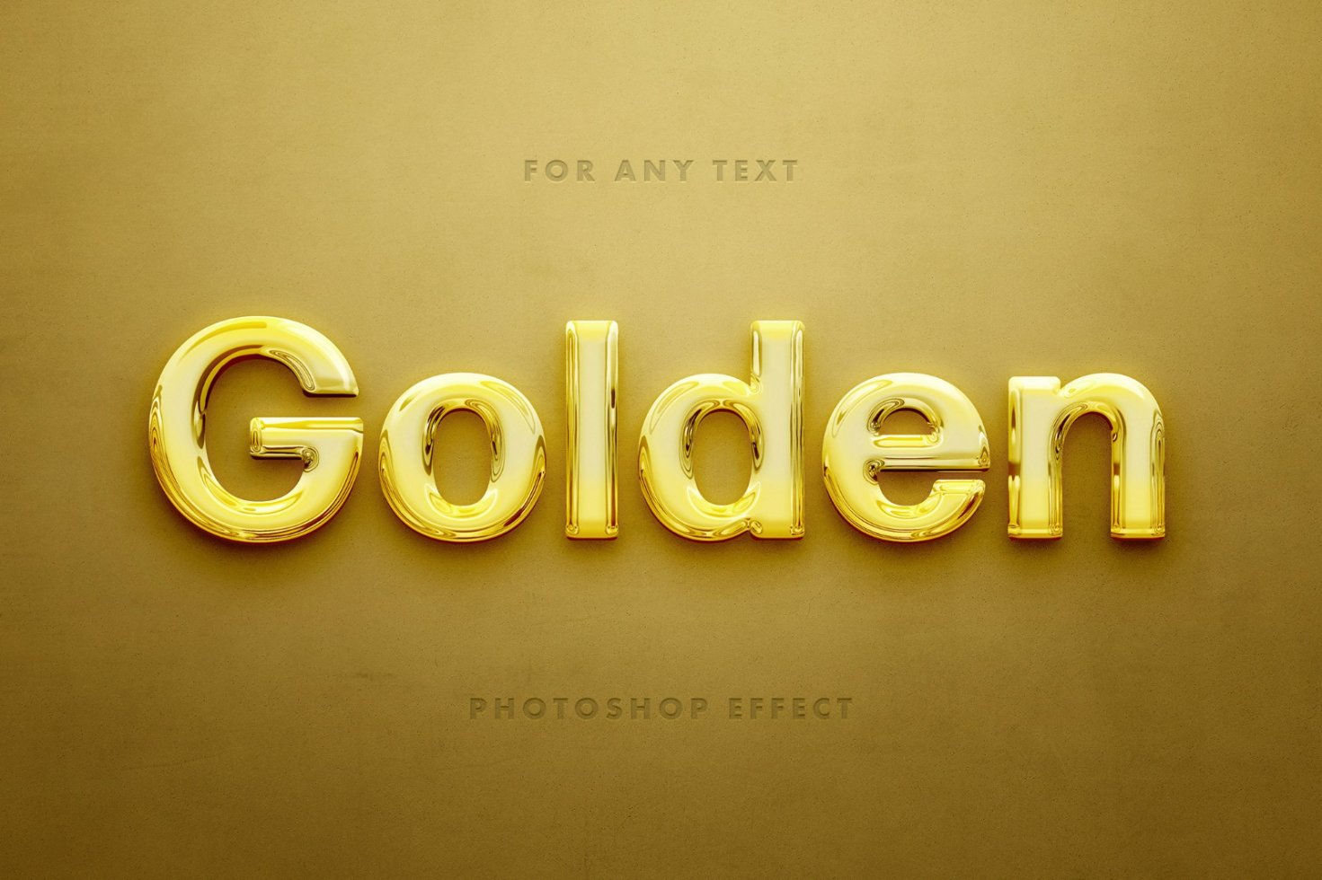 Golden text effect template for Photoshop providing a shiny metallic appearance suitable for graphic designers seeking quality mockups and templates