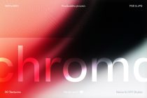Gradient background shifting from coral to black with large sans serif text fading from red to white, dotted texture overlay on top