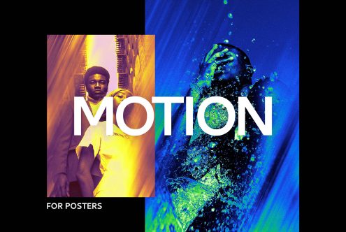 Dynamic motion graphics poster template for designers. Creative imagery with vibrant colors and abstract effects. Ideal for digital artwork mockups.