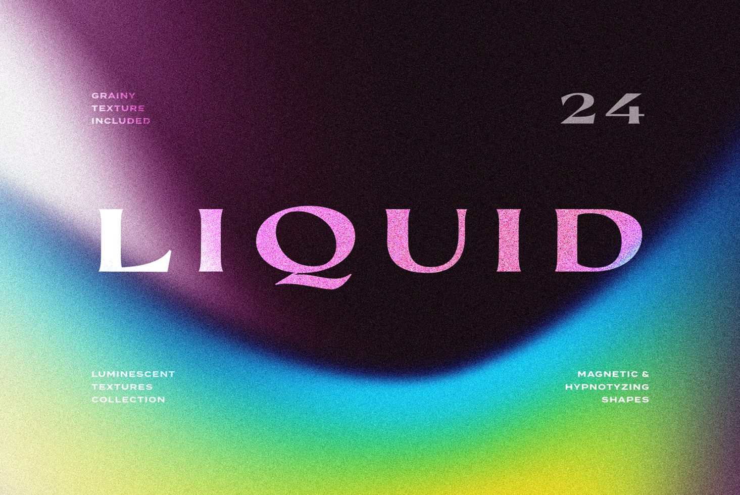 Gradient liquid texture with grainy effect in vibrant colors. Ideal for designers. Luminescent textures collection with 24 magnetic shapes included Graphics Mockups.