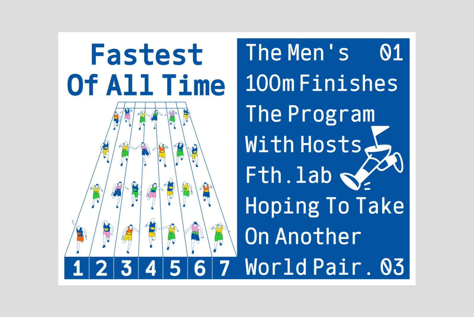 Flat vector illustration featuring runners in a 100m race with bold text Fastest Of All Time great for infographic templates and sports-themed graphics.