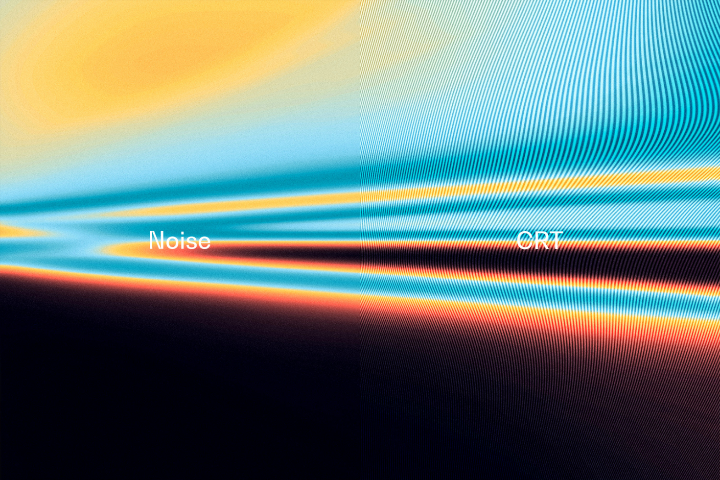 Abstract digital artwork showing gradient noise and CRT effect with vibrant orange, blue, and yellow hues. Suitable for graphics designers, templates.