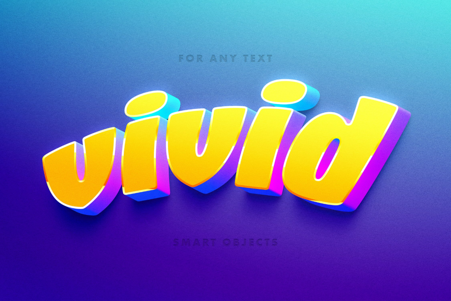 Colorful 3D text effect for designers featuring yellow vibrant letters on blue gradient background perfect for graphics and template design. Includes smart objects.