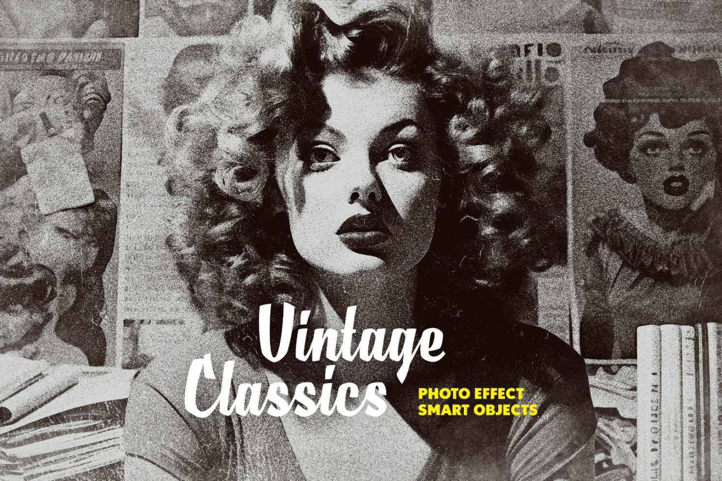 Vintage Classics photo effect for designers features smart objects for creating timeless retro designs. Ideal for graphics, templates, and mockups.