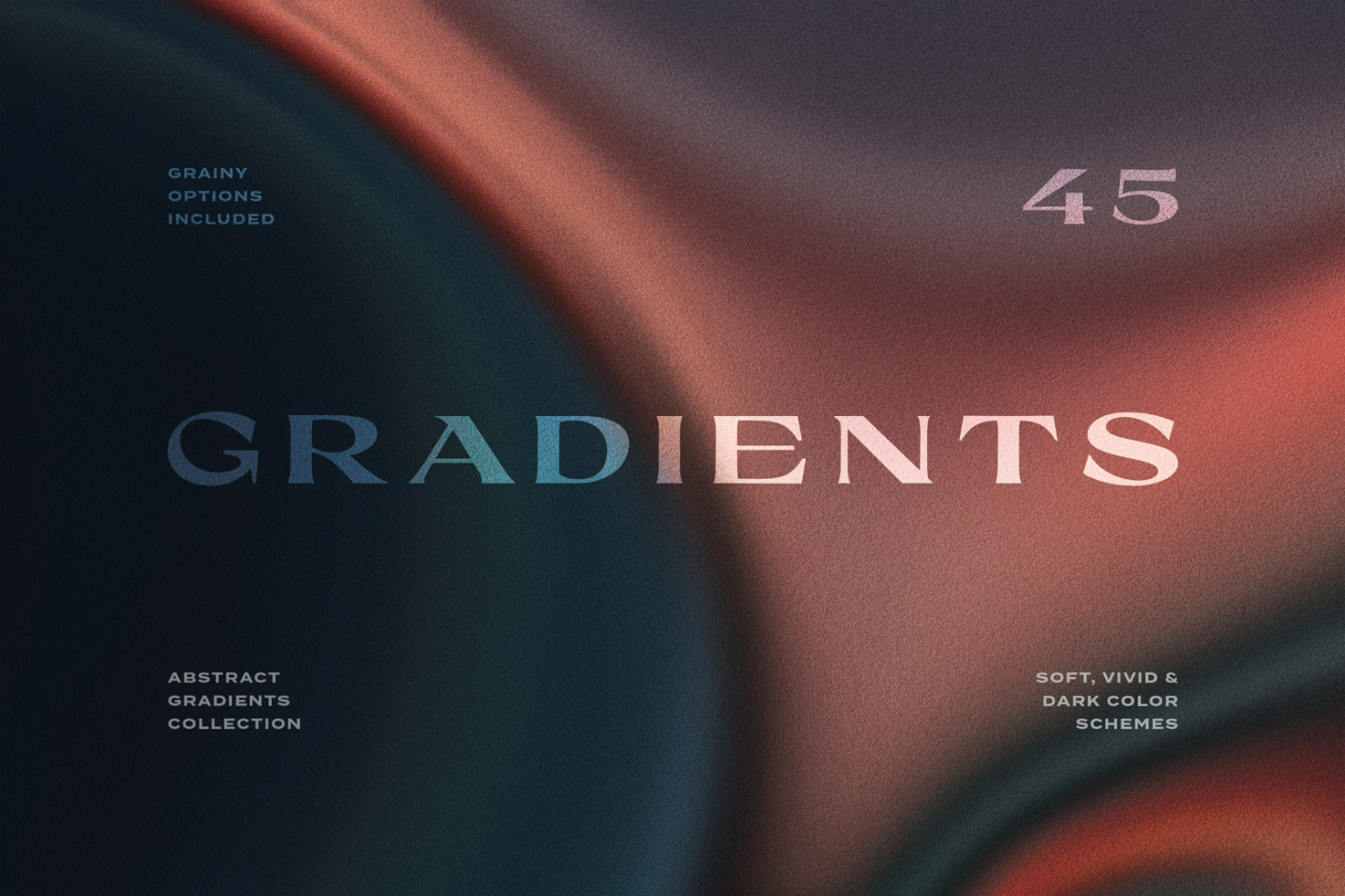 Abstract gradient backgrounds pack for designers with 45 grainy options included soft vivid dark color schemes ideal for templates graphics resources