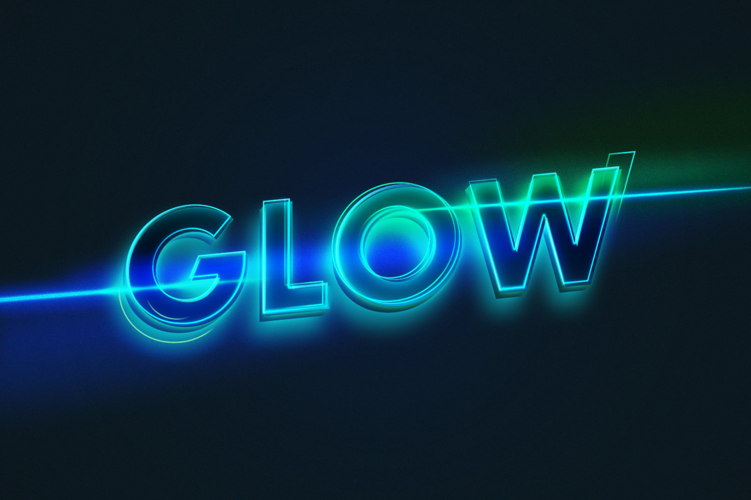 Neon glow text effect mockup with vibrant blue and green colors. Perfect for designers looking for glowing light effects in fonts and graphics. Digital asset for templates.