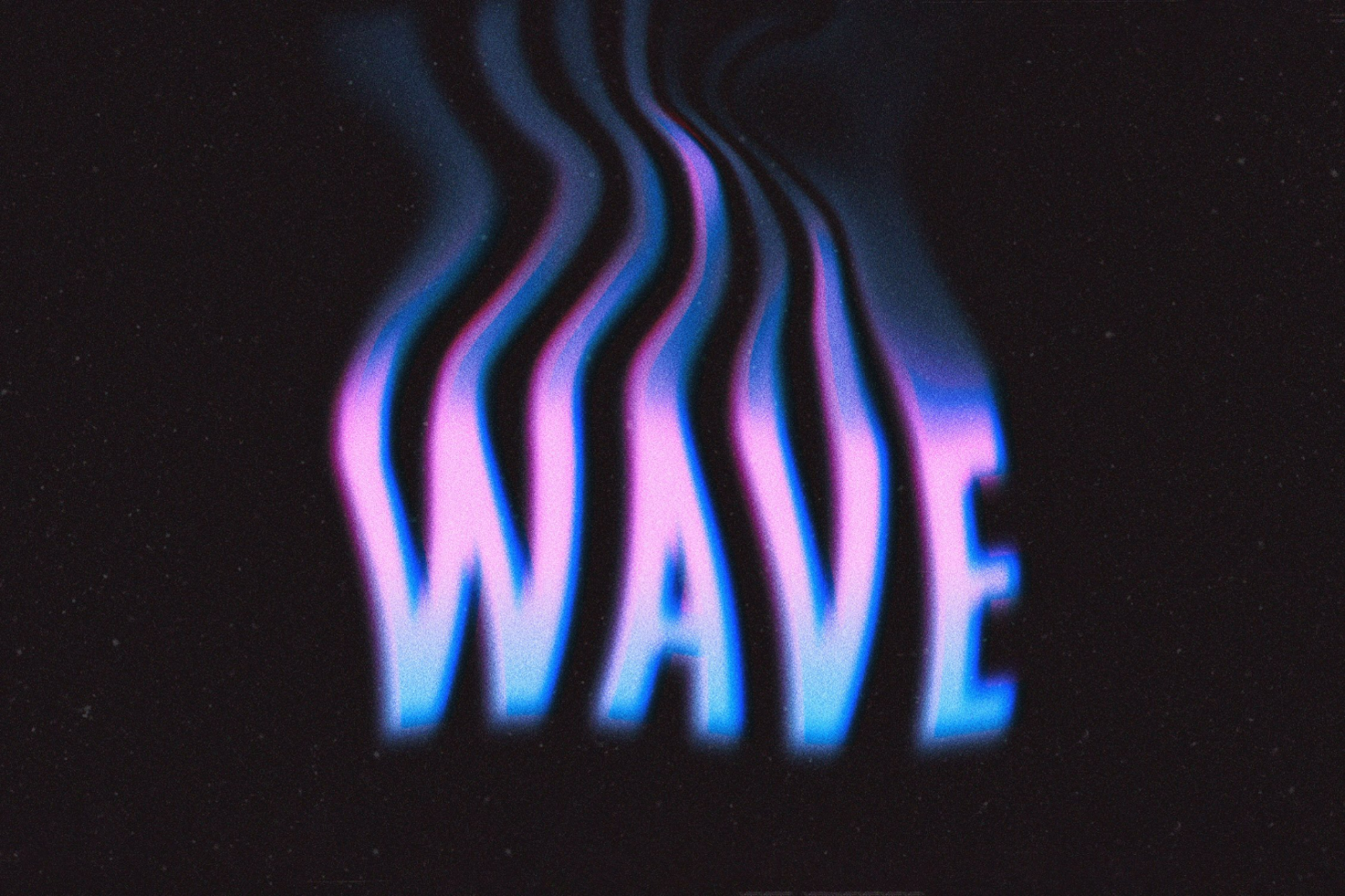 Abstract wavy text effect reading WAVE with neon pink and blue colors on black background. Ideal for designers in need of unique graphic templates.