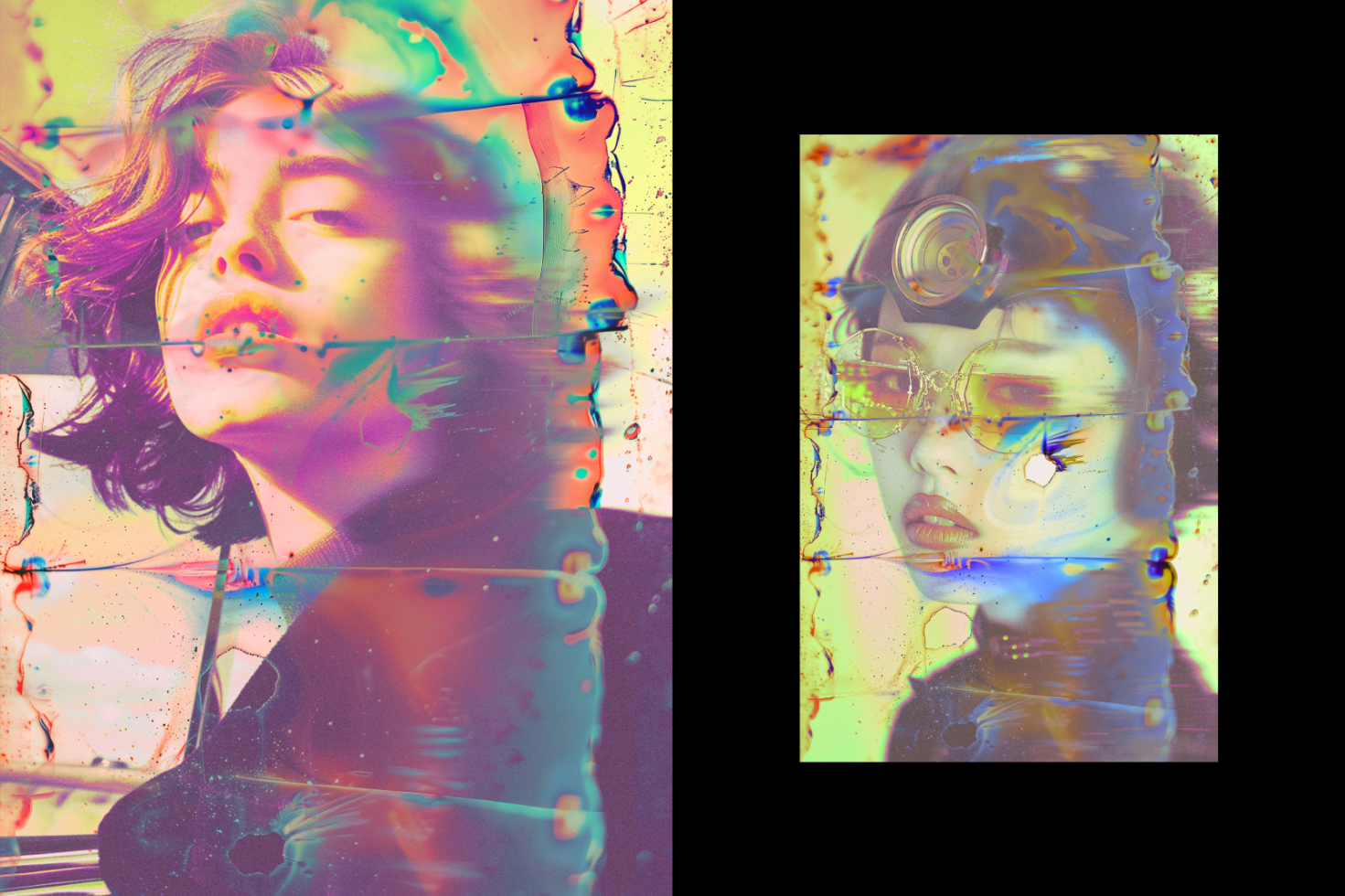 Abstract colorful portraits with glitch effects digital graphic design suitable for art projects designer asset background or experimental visual template