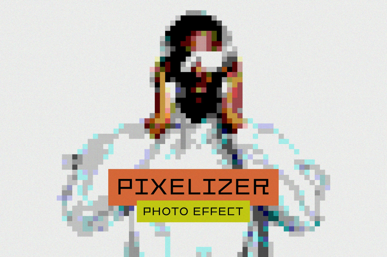 Pixelizer photo effect digital asset for designers. Pixel art mockup perfect for adding pixelation to images. Create unique graphic designs with ease.