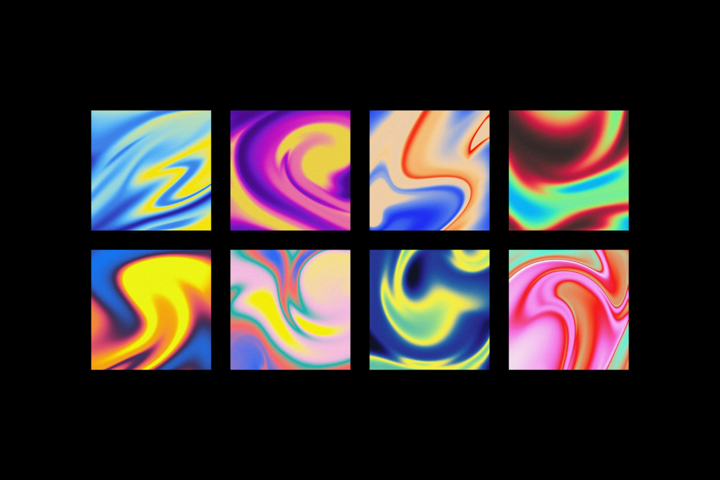 Vibrant abstract fluid gradients collection featuring eight unique designs for designers. Ideal for digital assets, mockups, backgrounds, and creative templates.