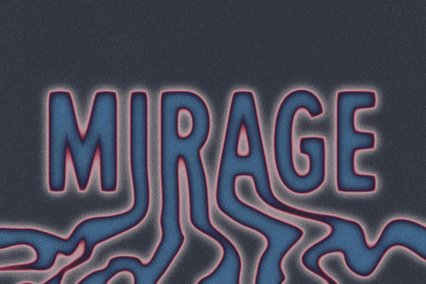 Glowing neon text reads Mirage against a dark background with fluid distorted lines. Perfect for designers, graphic design, typography, templates, artistic fonts.