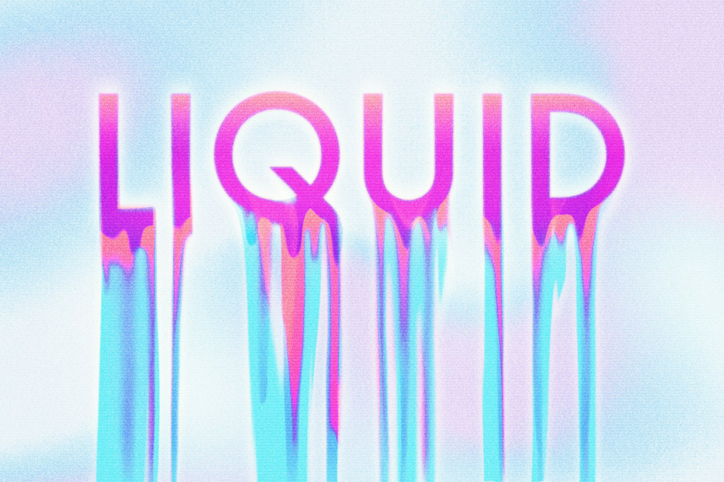 Liquid typography design with melting letters in vibrant pink and blue colors against a soft gradient background perfect for graphic design projects.