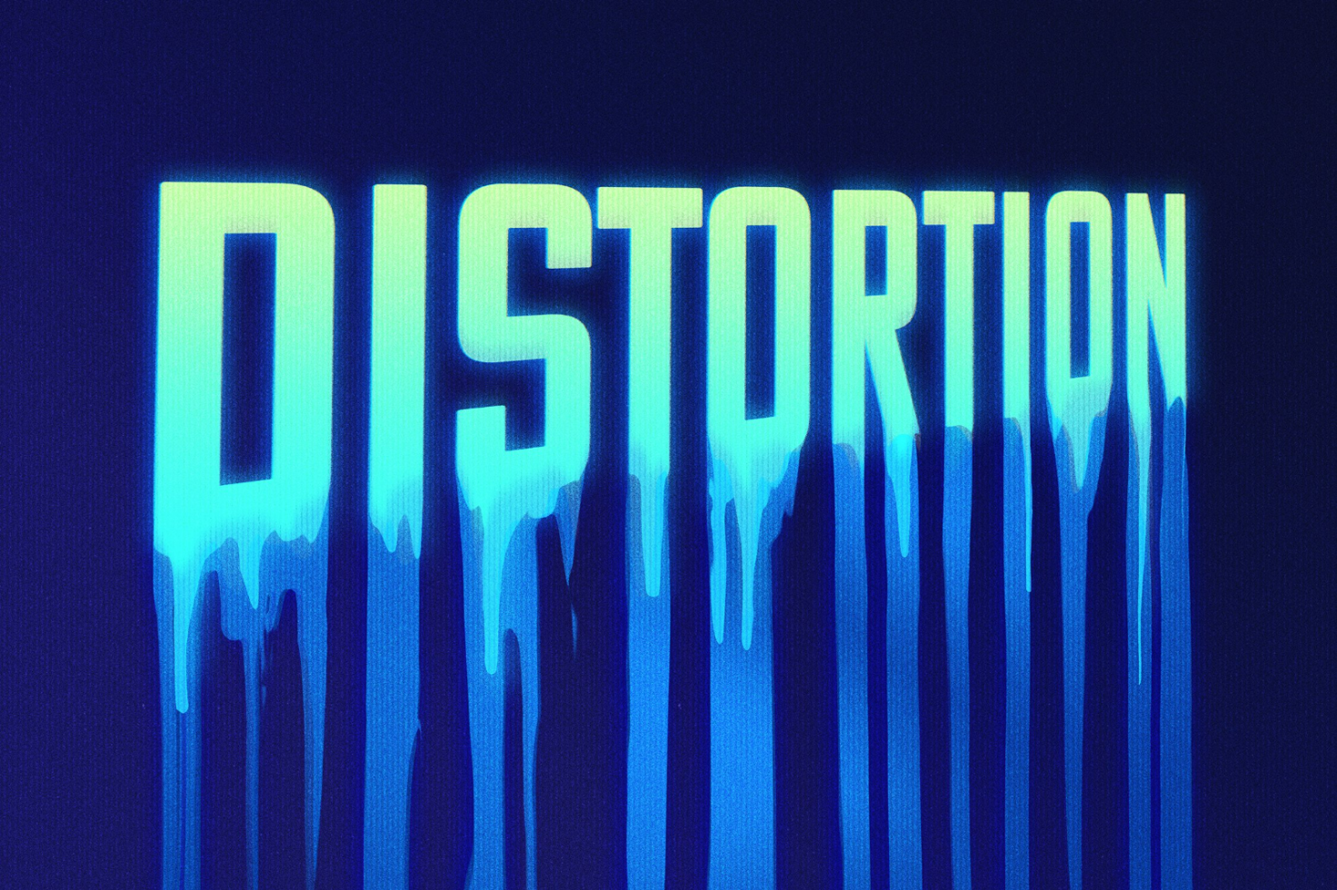 Distortion text effect with melting dripping letters in blue and cyan tones. Ideal for graphic design projects and typography mockups for designers.