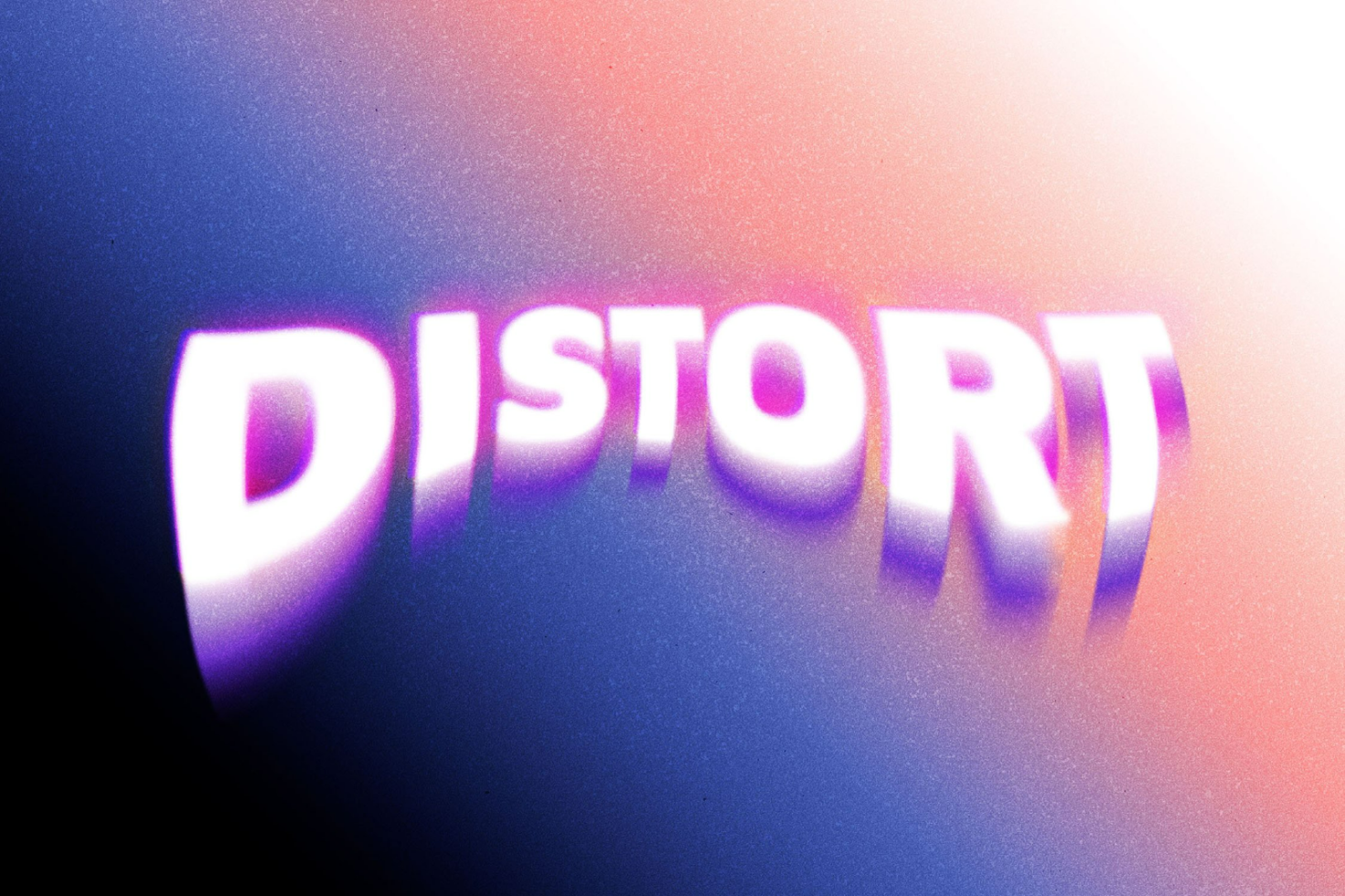 Distorted colorful 3D text effect graphic on gradient background ideal for graphic design templates, text effects, creative design mockups, typography assets.