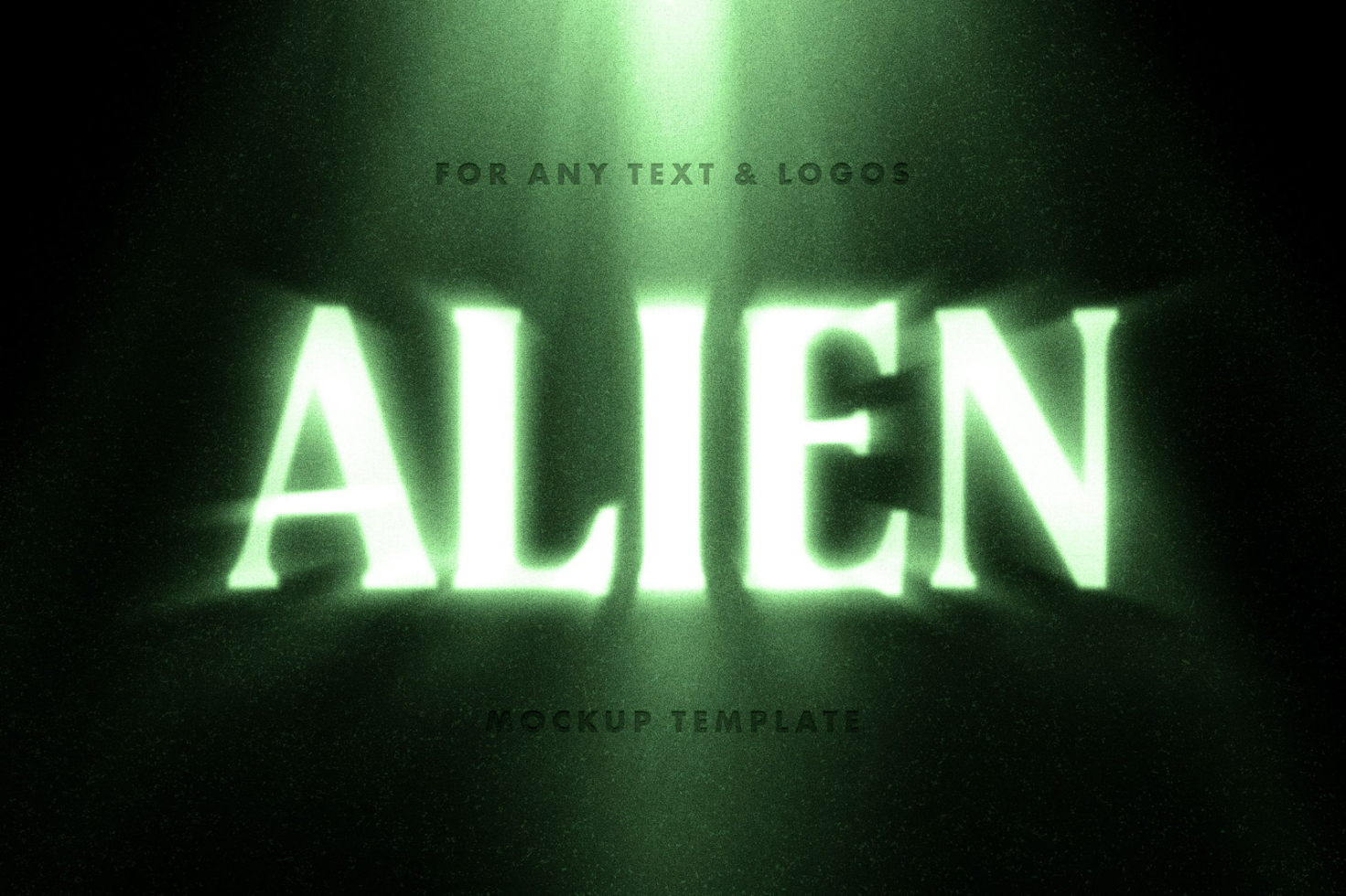 Alien mockup template with green glowing text effect perfect for creating sci-fi themed logos or designs ideal for designers seeking unique text mockups.