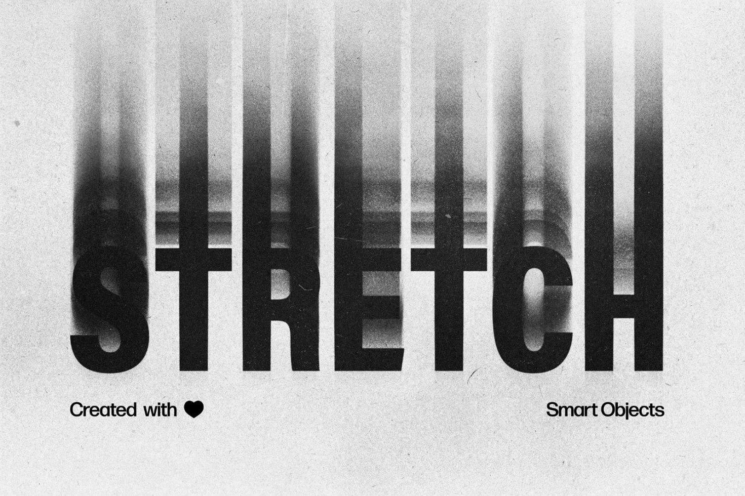 Distorted text effect in black and white smart object template for designers. Keywords: Digital assets graphic design mockup typography editable template.