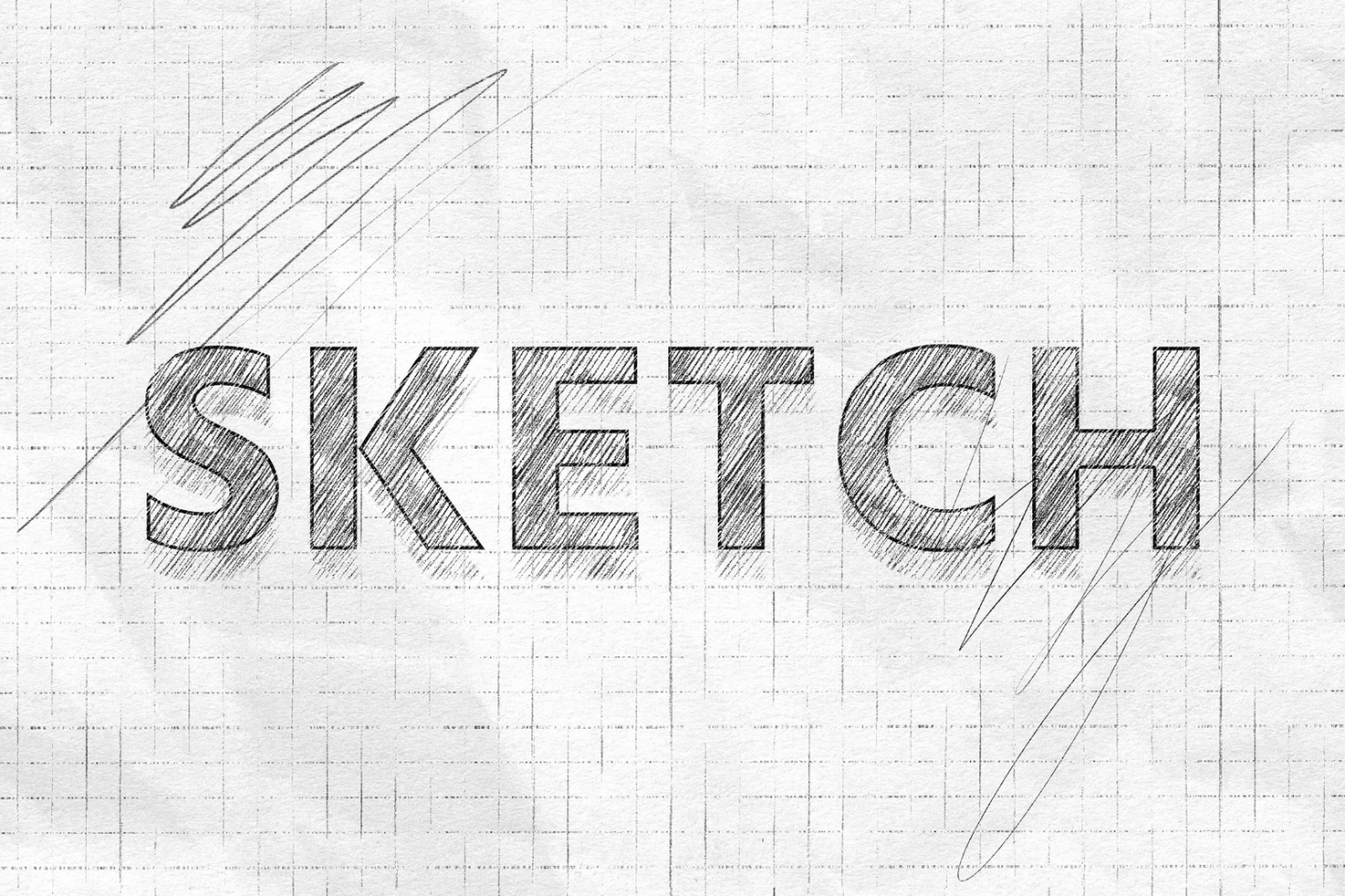 Hand-drawn sketch text effect with pencil strokes on grid paper background. Ideal for design mockups, fonts, graphics, and templates for designers.