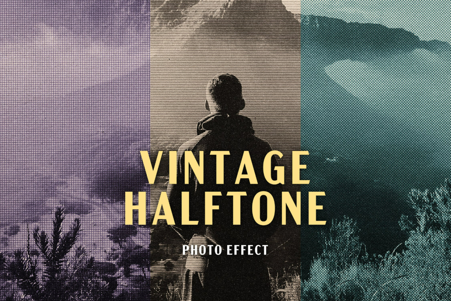 Vintage halftone photo effect with retro design. Perfect for graphic designers looking for vintage-inspired mockups and templates. Ideal for digital assets.