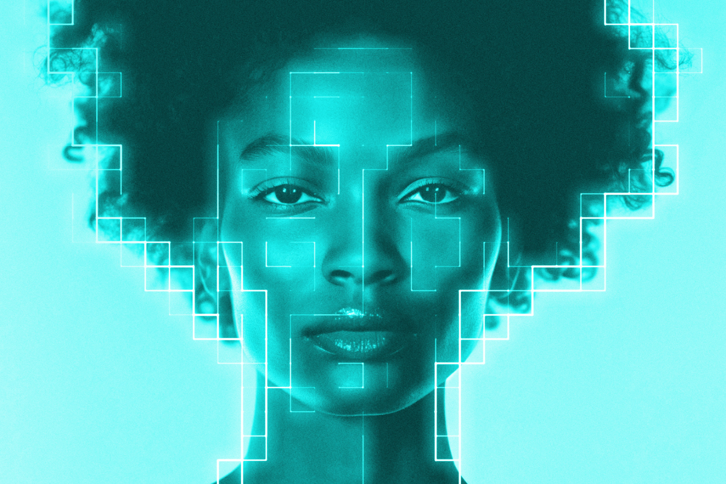 Digital asset for designers futuristic human portrait geometric patterns abstract graphics downloadable image Marketplace mockups fonts templates