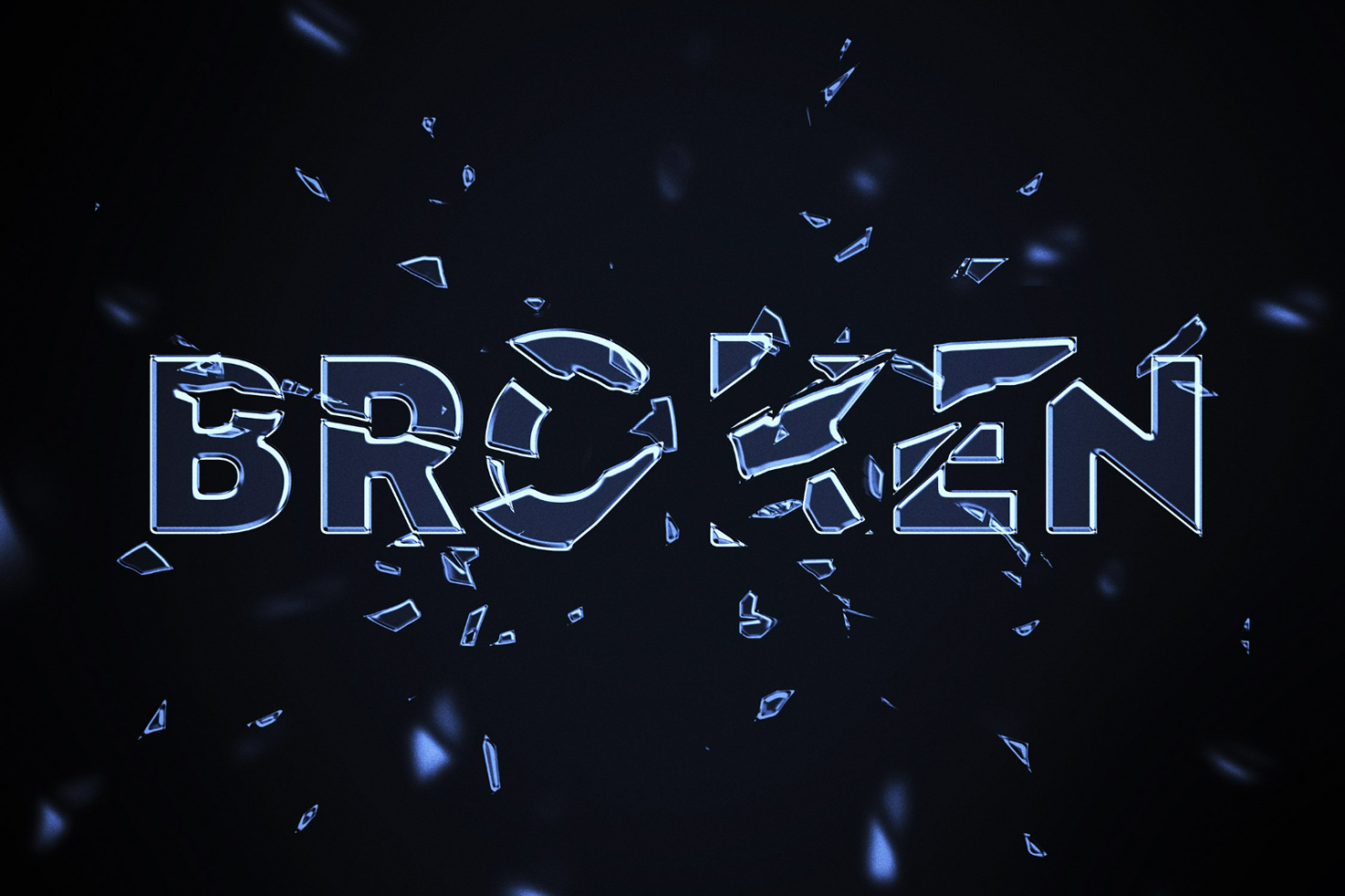 Shattered glass text effect showing word broken on dark background suitable for digital asset marketplace mockups graphics templates ideal for designers