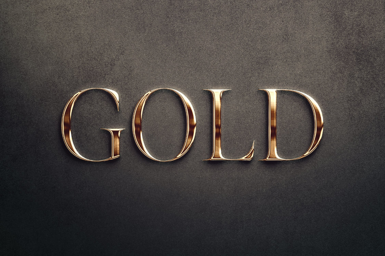 Gold 3D text effect mockup overlay on dark textured background. Ideal for designers creating luxury template designs, graphics, or typography projects.