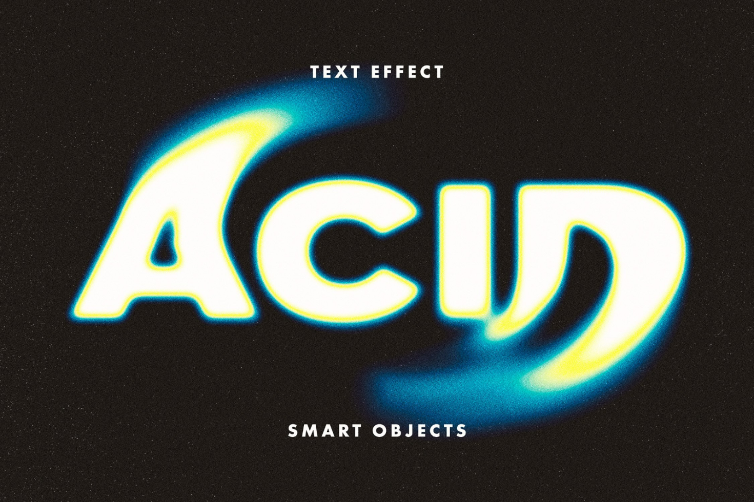 Acid text effect template with glowing neon colors for designers available as smart objects. Ideal for mockups, typography, and graphic design projects.