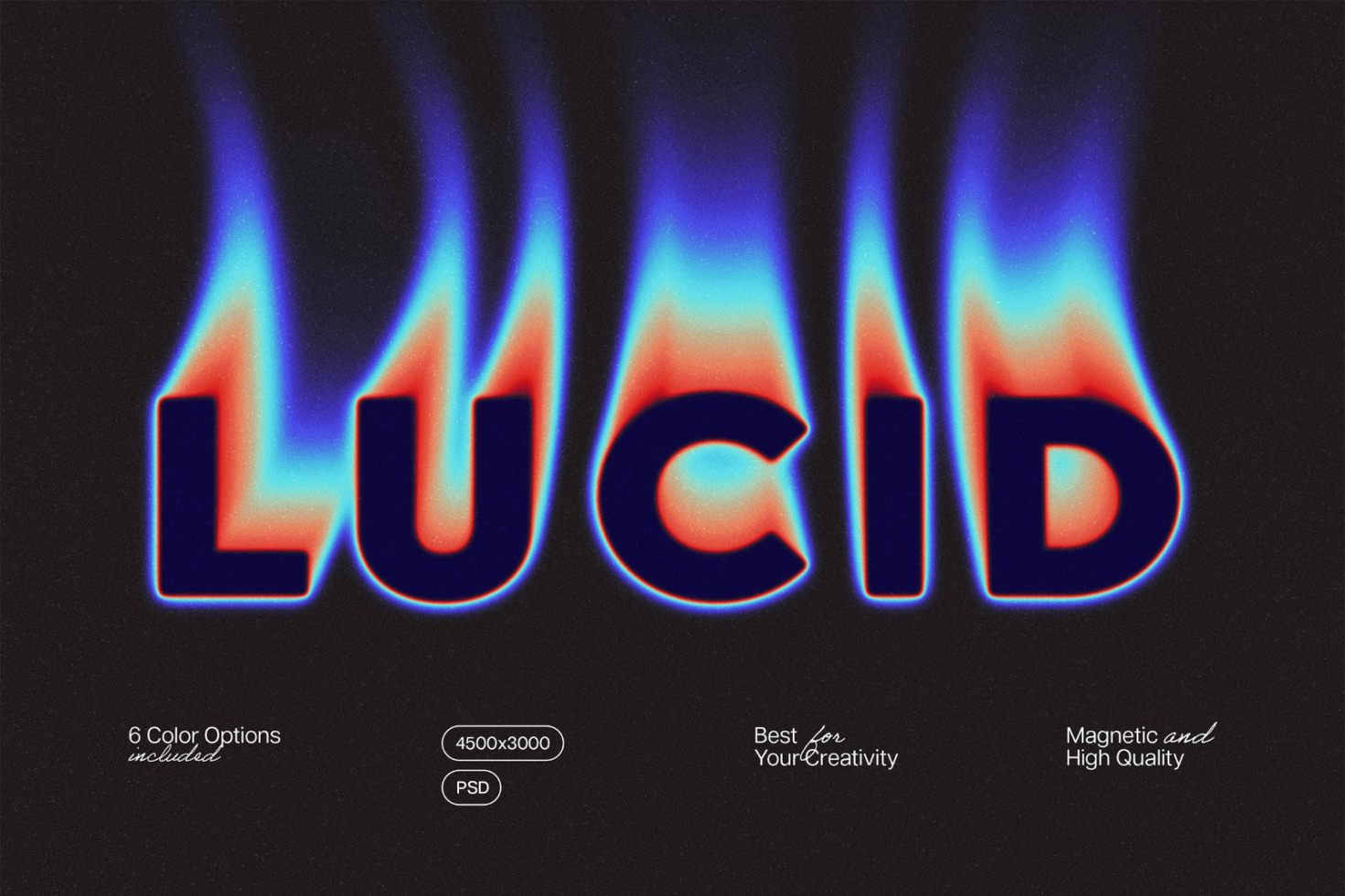 Lucid text effect template with vibrant glowing colors and customizable options. PSD format, 4500x3000px. Perfect for creative graphic designers.