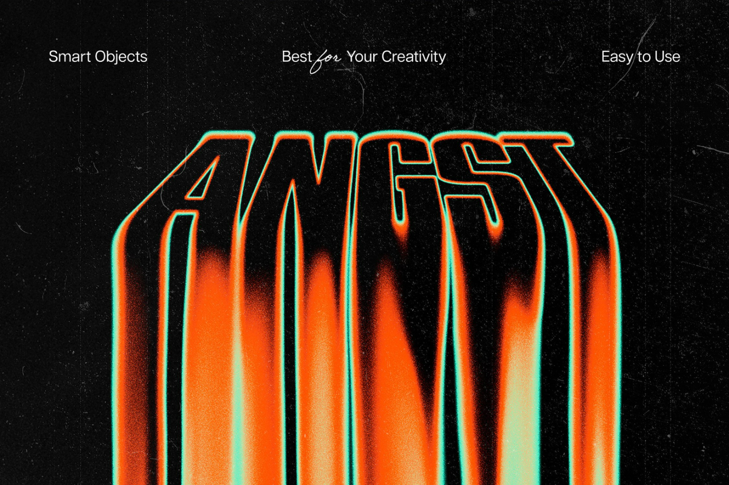 Distorted retro typography mockup with vibrant colors and glitch effects. Ideal for designers seeking creative templates and smart objects for their projects.