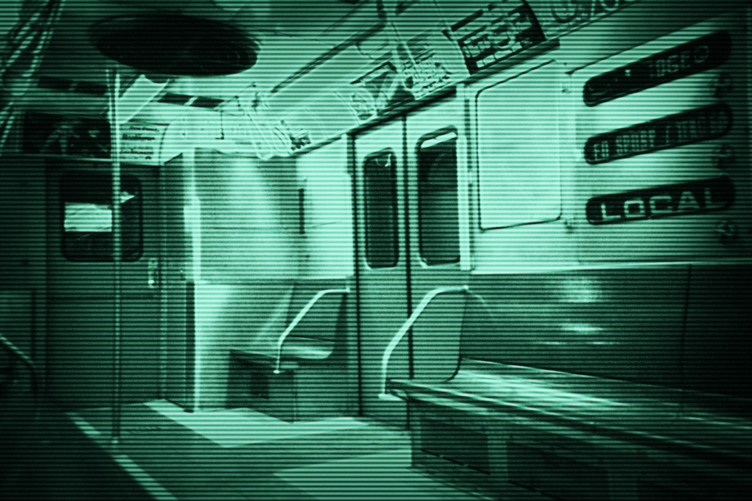 Retro pixelated effect subway interior graphic, perfect for mockups, templates, and urban-themed design projects. Keywords: subway, pixelated, urban, design.