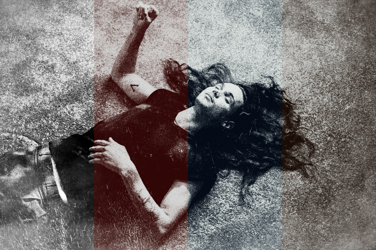 Grunge texture photo effect mockup of person lying on ground. Ideal for creating vintage designs and posters. Digital asset for designers on Marketplace.