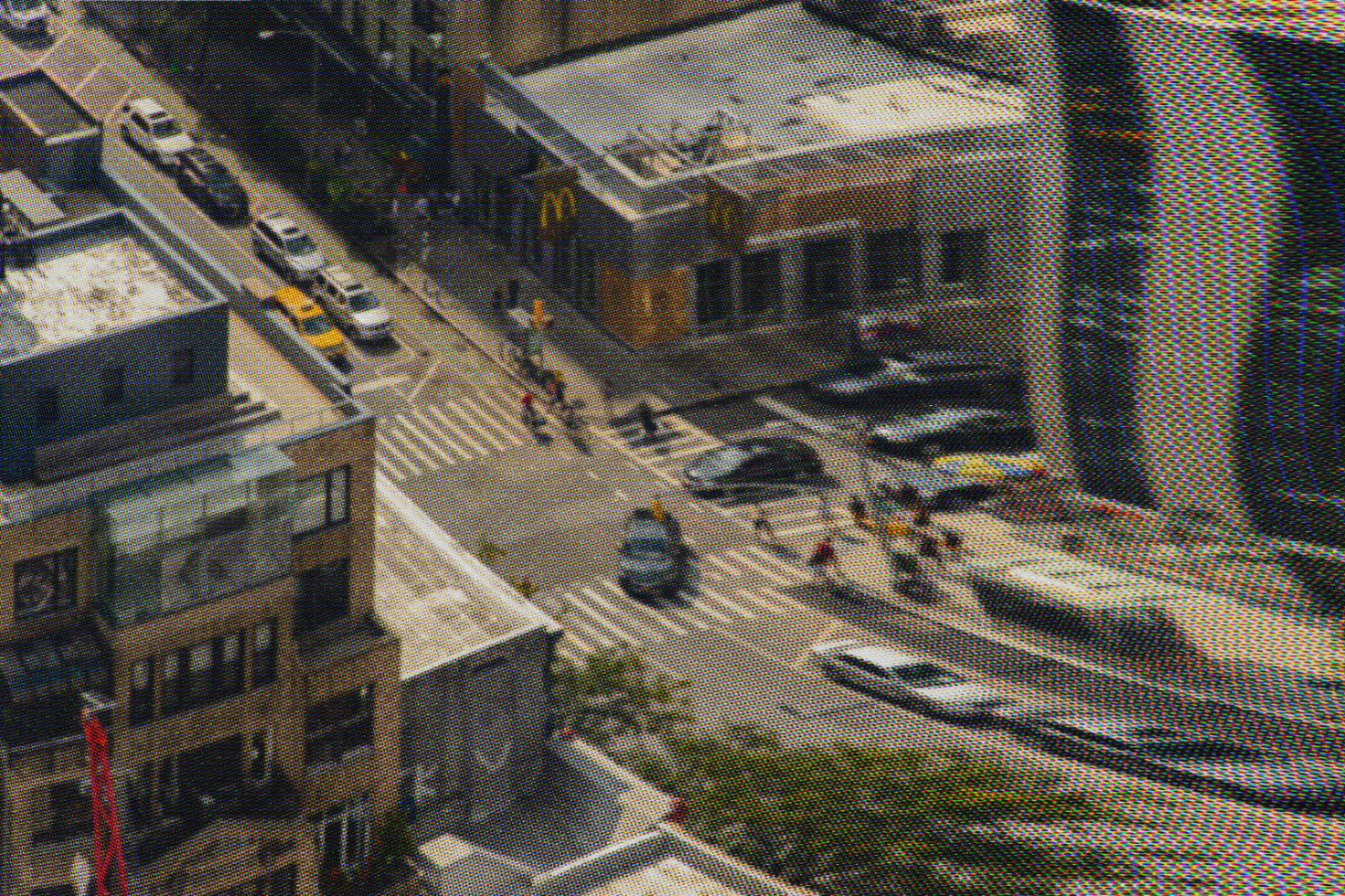 Aerial view of urban street intersection with buildings and cars SEO keywords cityscape street scene urban design digital assets designers mockup template