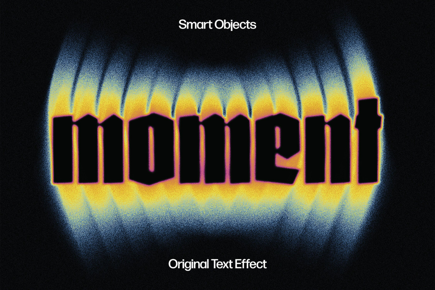 Glowing text effect with vibrant colors titled moment ideal for graphic designers looking for unique typography and visual enhancement smart objects included