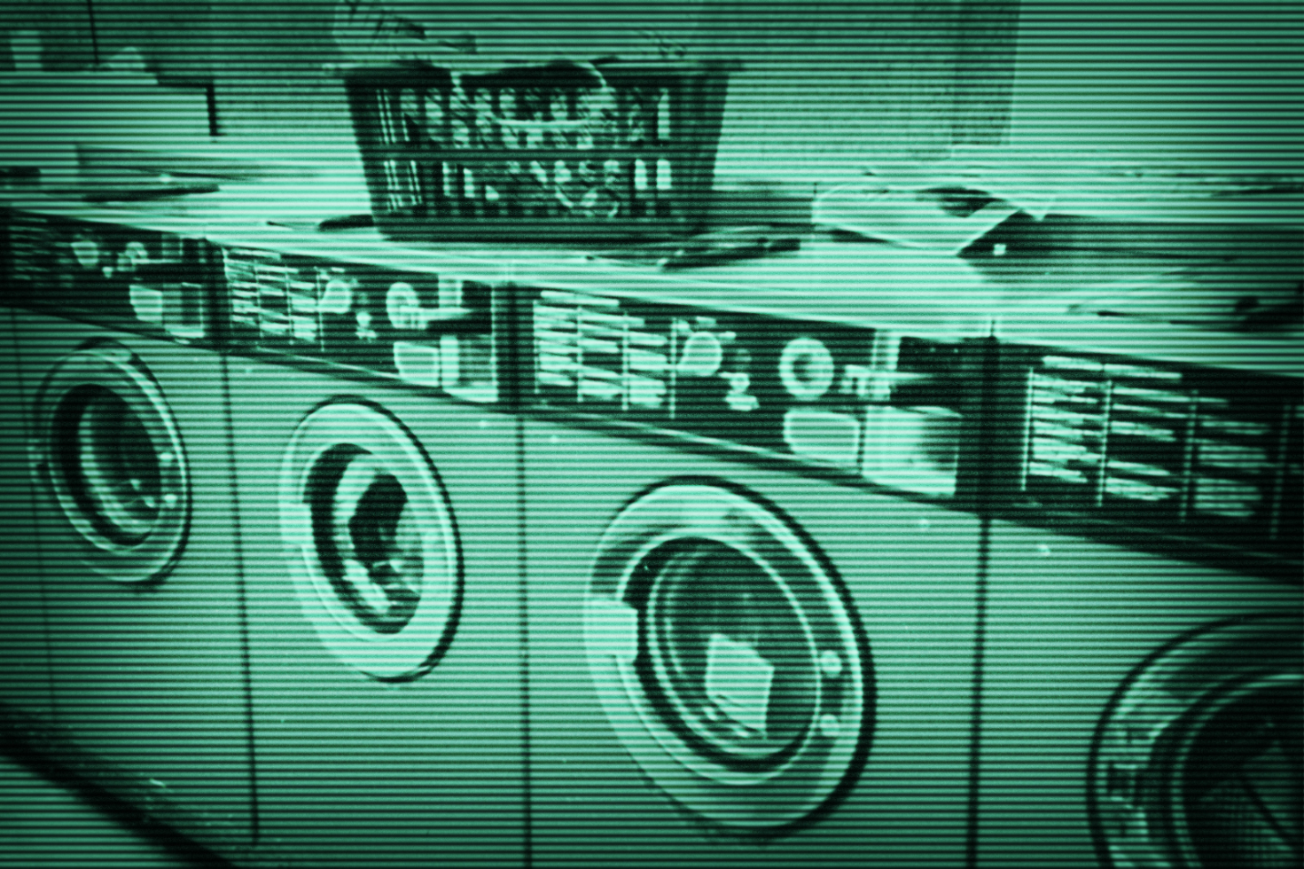 Retro-styled graphic featuring washing machines with a green overlay effect ideal for designers in need of unique graphic elements. Keywords: graphics, digital assets, design.