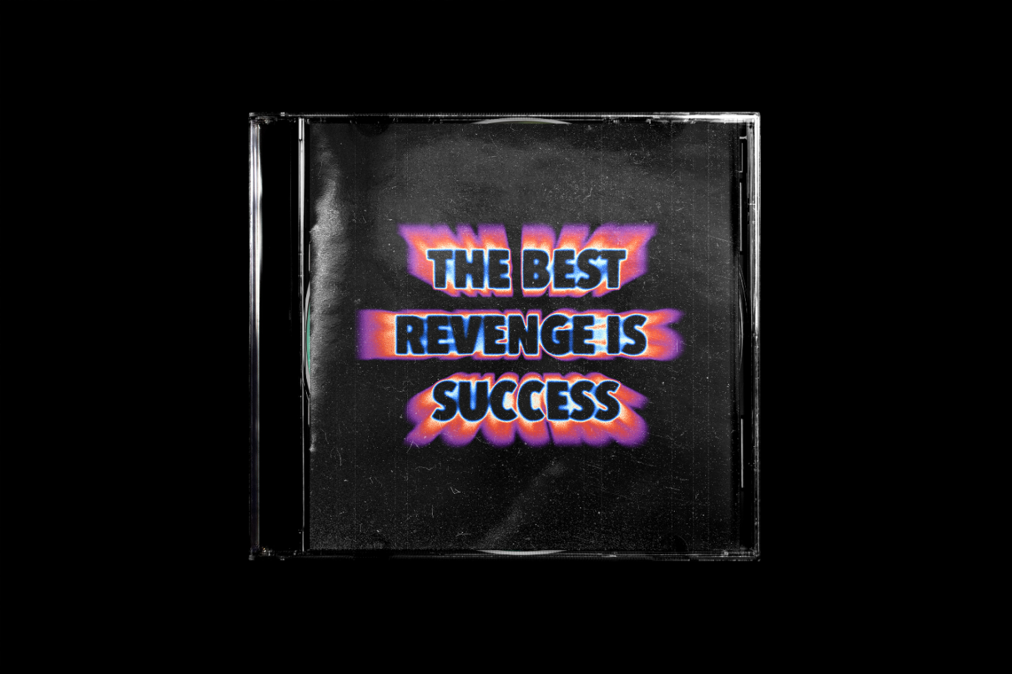 CD cover mockup with bold text The Best Revenge is Success on a grunge background. Perfect for music designers, graphic designers, and album artwork templates