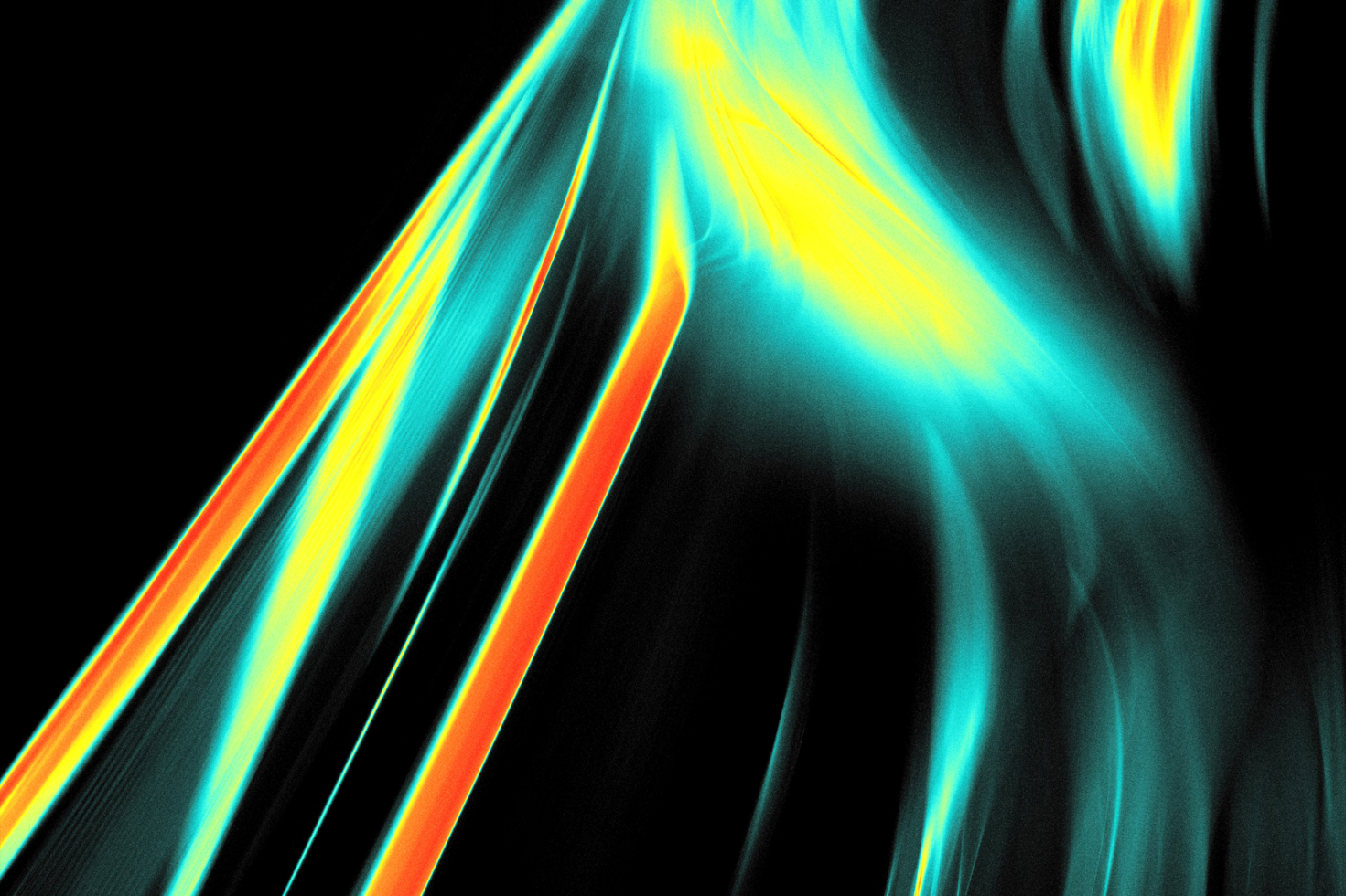 Vibrant abstract digital art with flowing lines in teal yellow red on black background suitable for graphic design templates and creative projects.