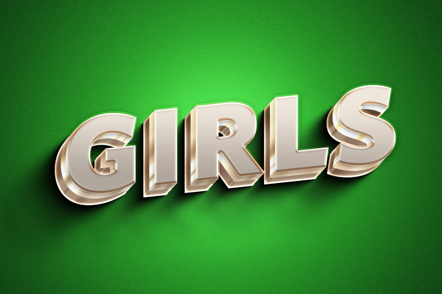 3D metallic text effect reading GIRLS on a green background suitable for design projects mockups typography digital assets templates branding logo creation