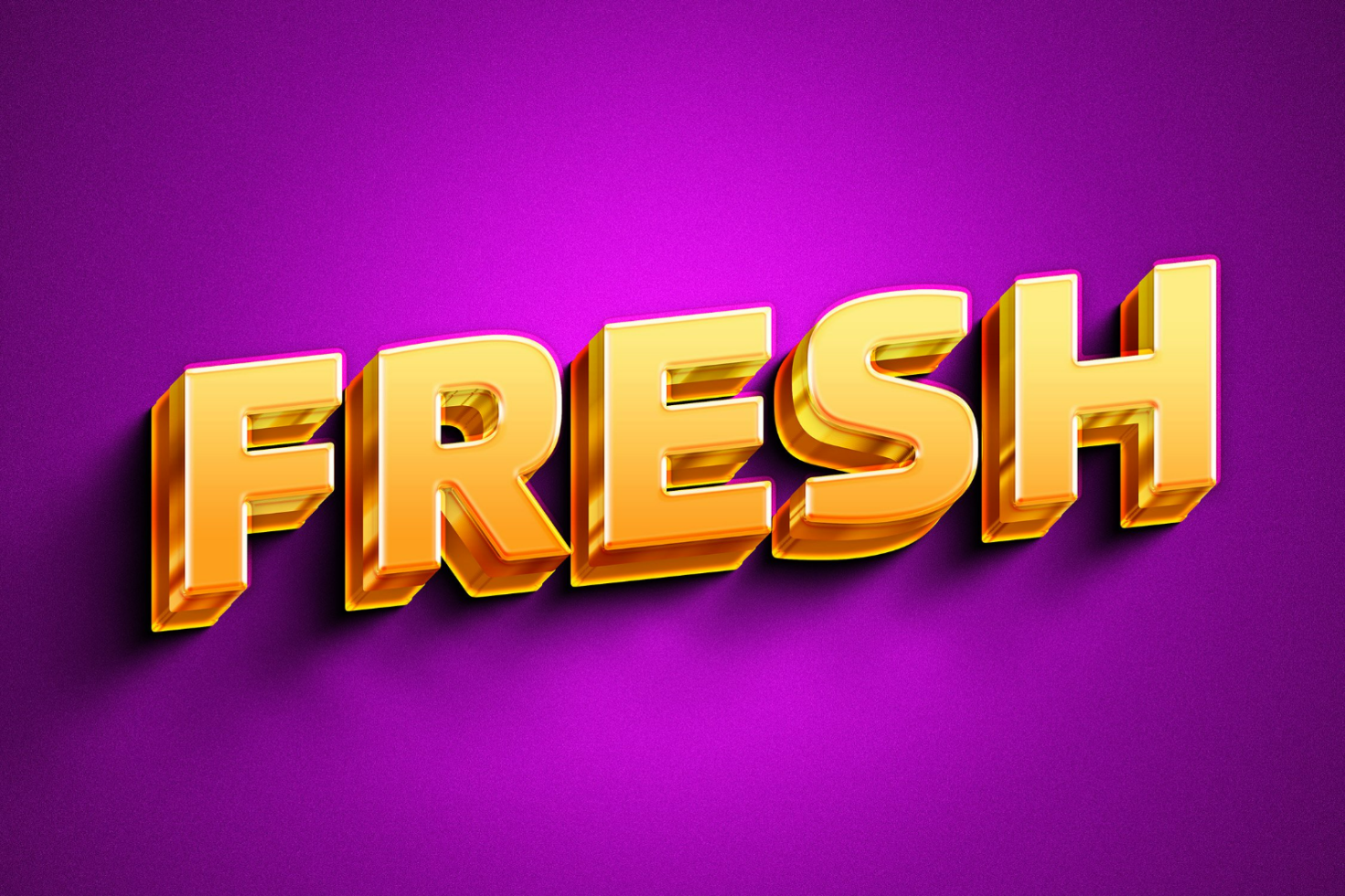 Bold 3D golden text effect reading FRESH on vibrant purple background ideal for use in graphic design templates mockups and font styling for designers