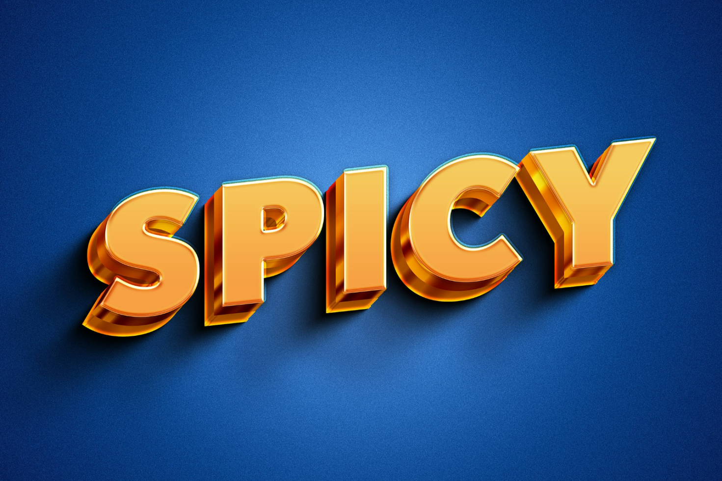 3D metallic text effect mockup reading SPICY on a blue background suitable for fonts graphics and templates for designers SEO keywords mockup text effect