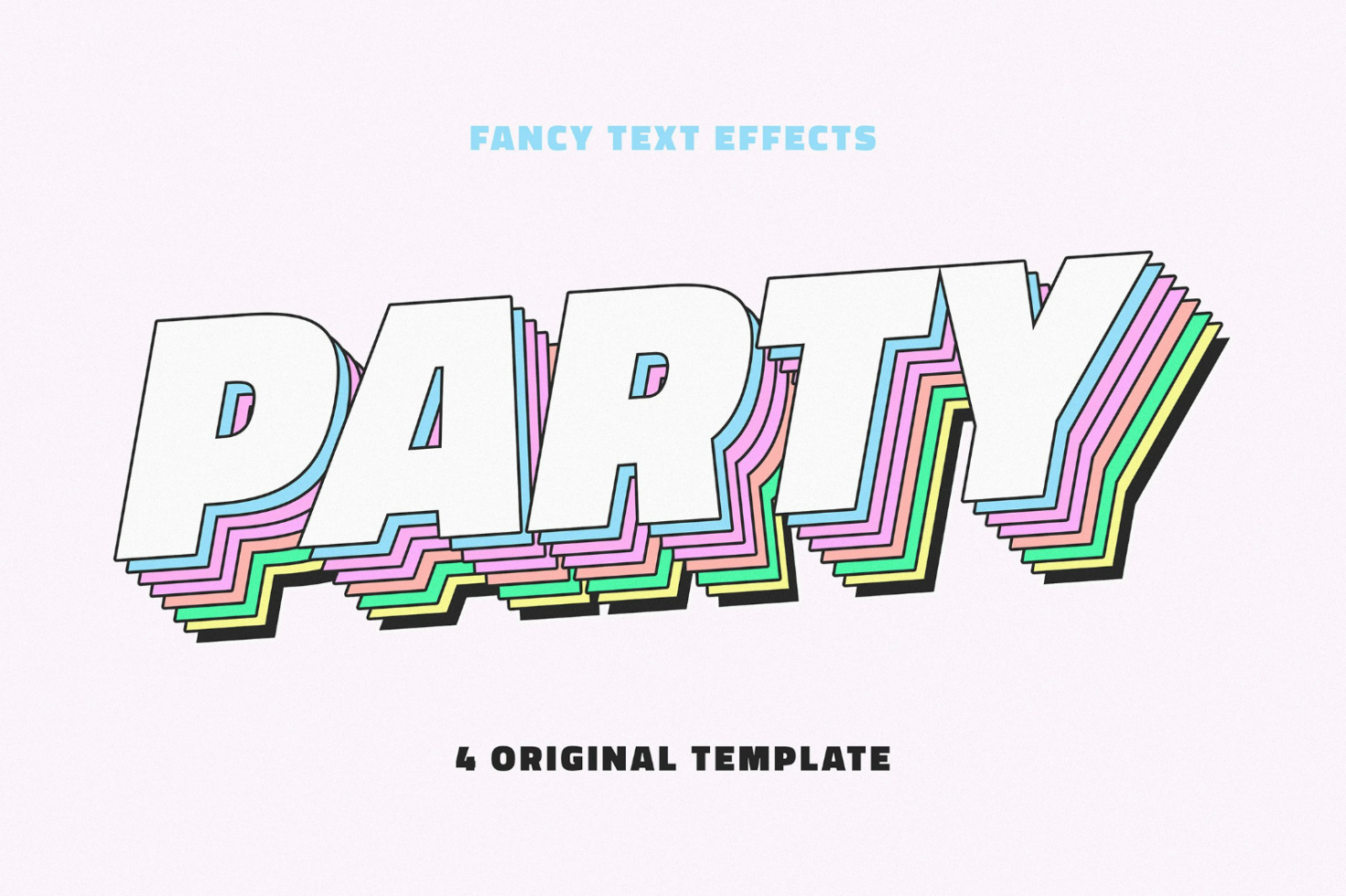 3D party text effects template for designers featuring vibrant colors and retro style great for posters banners social media graphics mockups and typography designs.