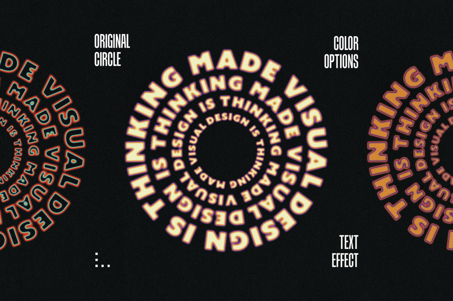 Circular text effect graphic design with color options reading Visual Design is Thinking Made Visual perfect for mockups and templates on Marketplace for designers