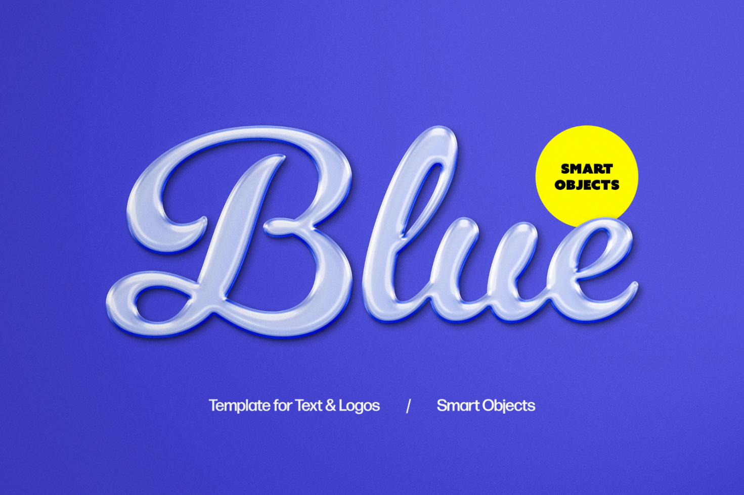 Blue text logo template with smart objects for designers mockups templates and graphics on a blue background perfect for branding and design projects.