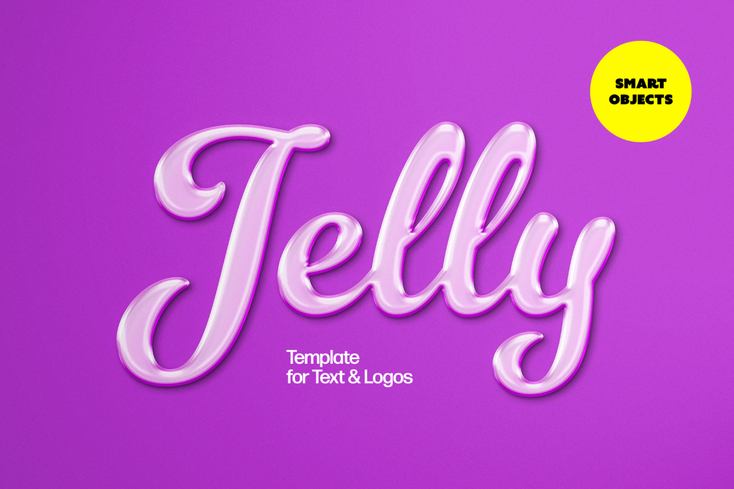 Jelly text effect template for designers pink color on purple background suitable for logos and typography Smart Objects included high quality digital asset