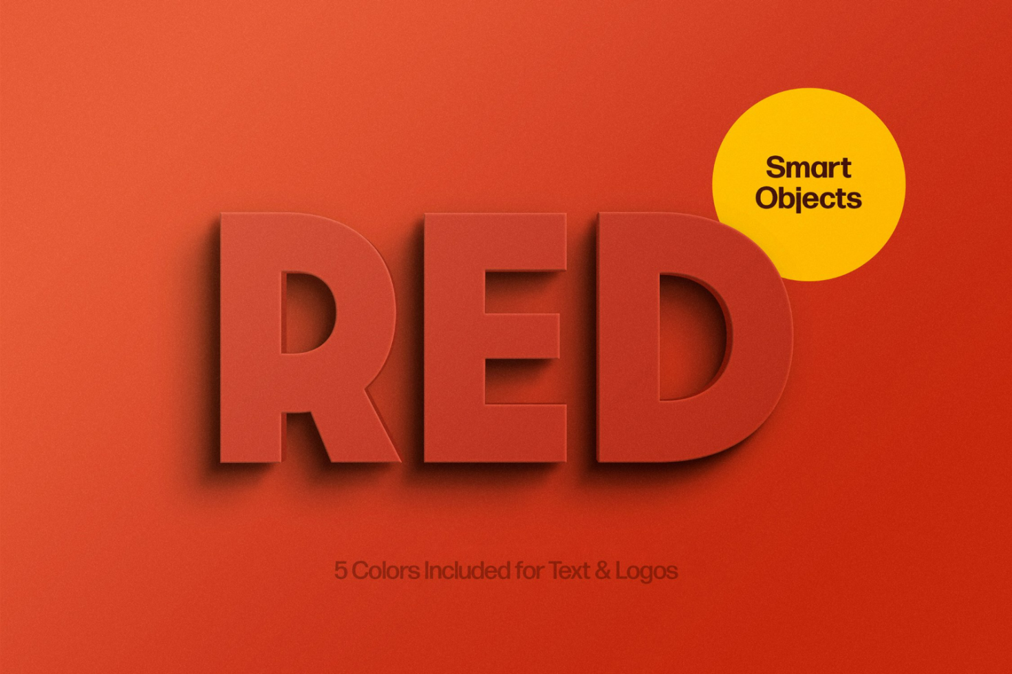 Red text effect mockup in 3D style with shadows and depth. Includes smart objects for easy customization. Ideal for creating logos and graphics in five colors.