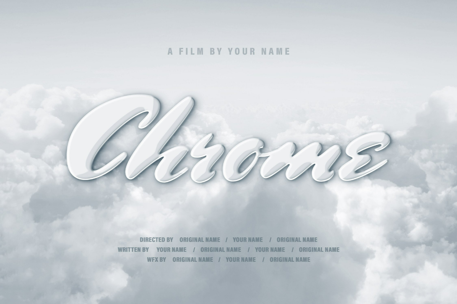 Cloudy background movie poster template with the word Chrome in bold stylized letters suitable for film mockups and poster designs for designers