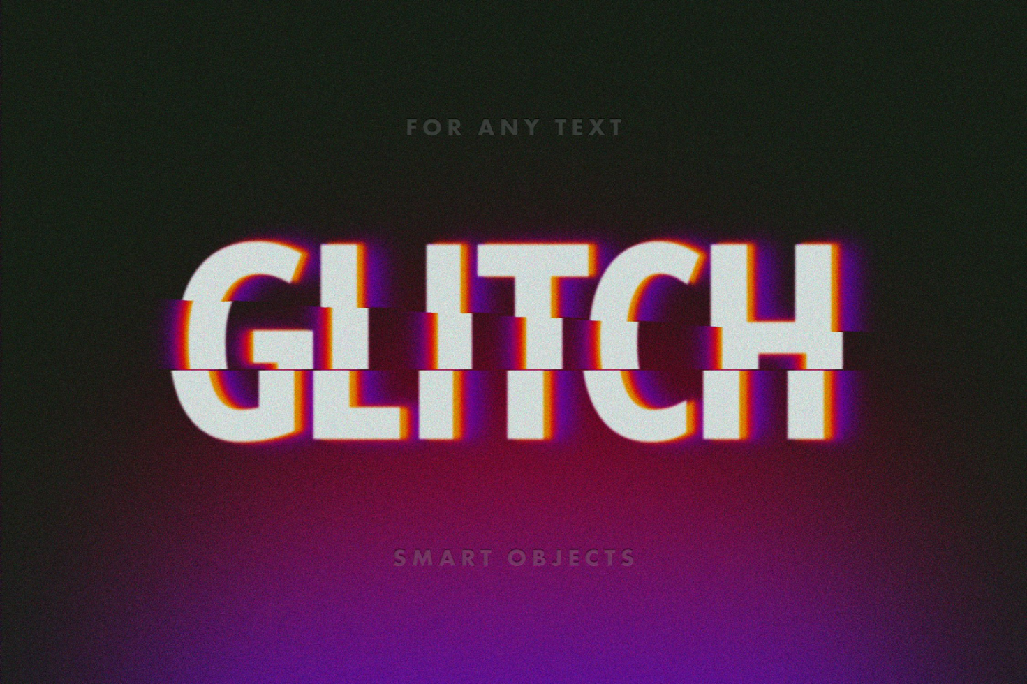 Glitch text effect with a dark background customizable for any text suitable for mockups fonts designers smart objects editable Photoshop template graphic design