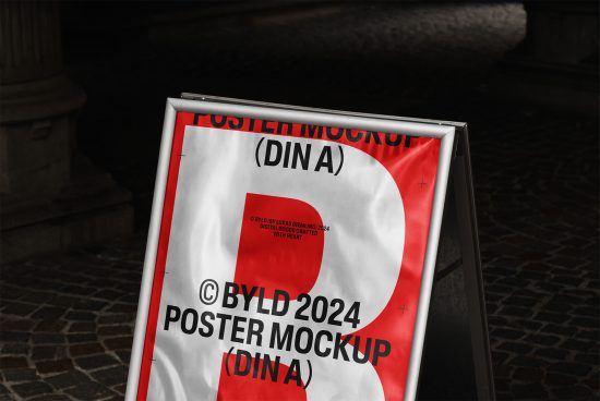 BYLD 2024 Poster Mockup featuring realistic outdoor sign with red and white design, ideal for showcasing digital assets like mockups for graphic designers