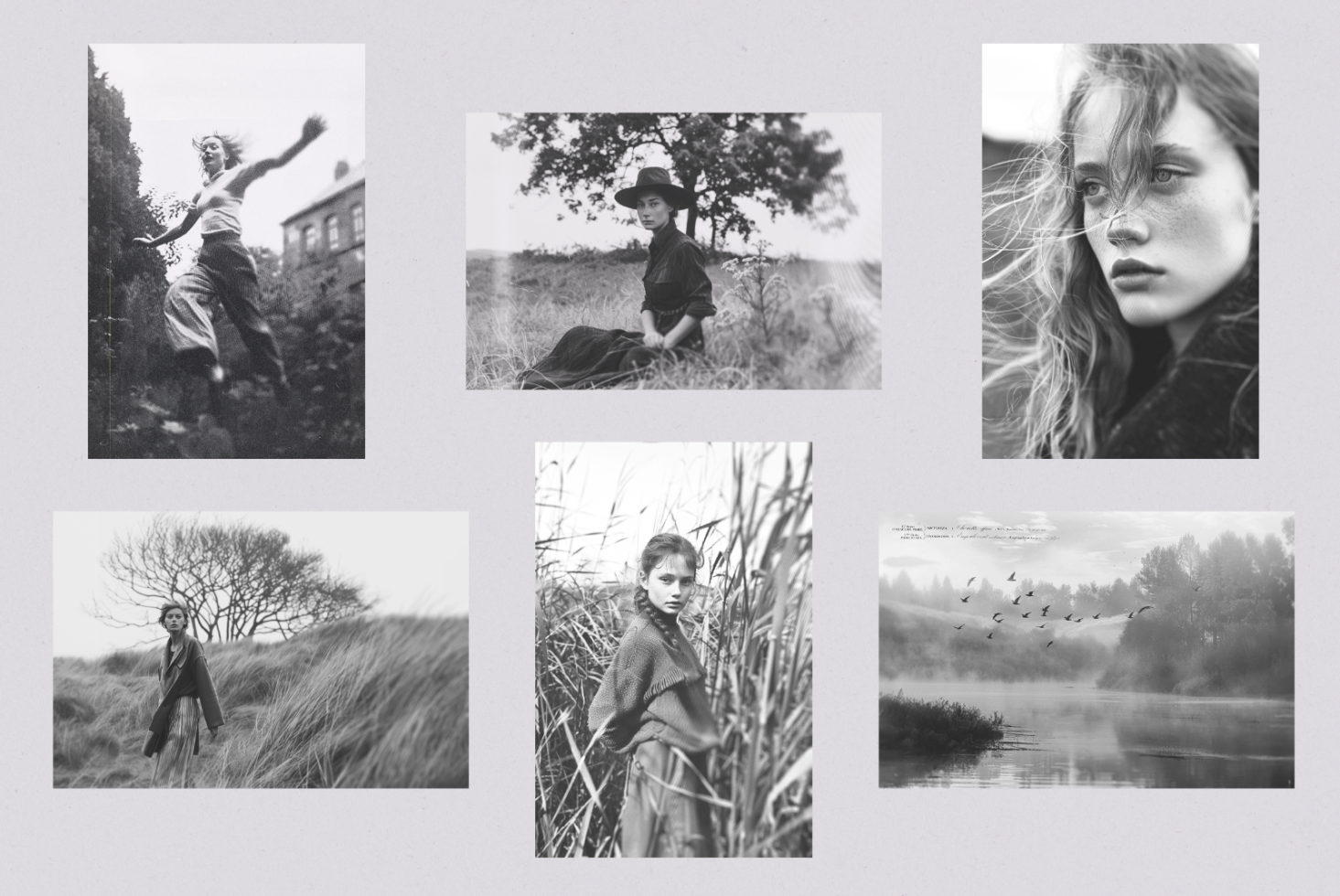 Black and white portraits of people in nature, highlighting emotions and natural scenery, ideal for mockups, templates, and graphic designs for designers.