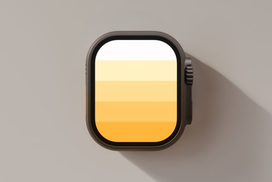 Smartwatch mockup with blank screen displaying a gradient from white to yellow suitable for designers and digital assets Marketplace Mockups Templates Graphics